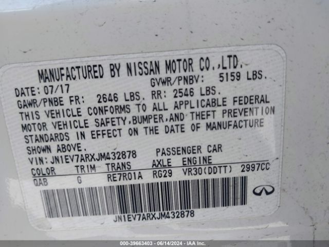 Auction sale of the 2018 Infiniti Q50 3.0t Luxe, vin: JN1EV7ARXJM432878, lot number: 39663403