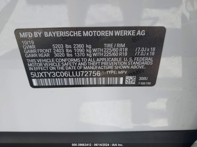 BMW X3 Sdrive30i 2020 5UXTY3C06LLU72756 Image 9