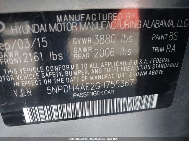 Hyundai ELANTRA SE 2016 5NPDH4AE2GH755367 Image 9