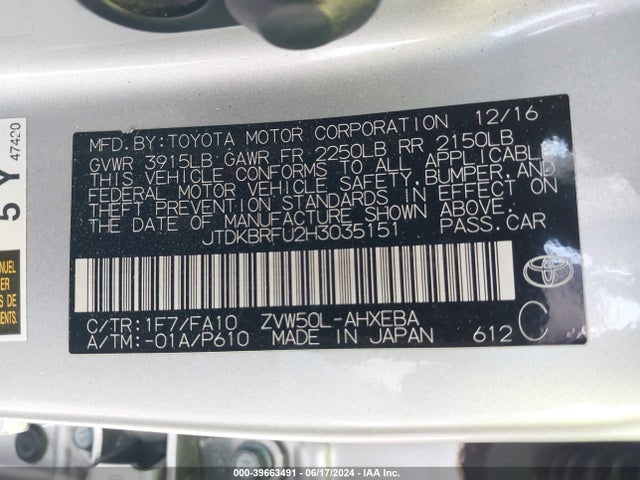 Toyota Prius Two 2017 JTDKBRFU2H3035151 Image 9