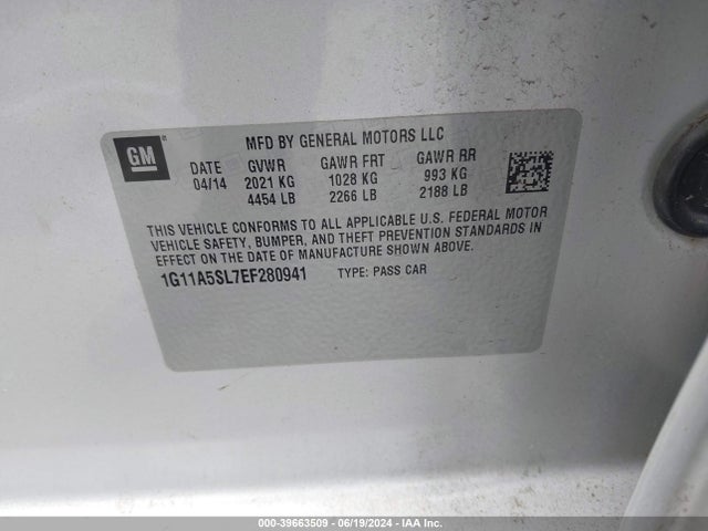 Chevrolet Malibu 1fl 2014 1G11A5SL7EF280941 Image 9