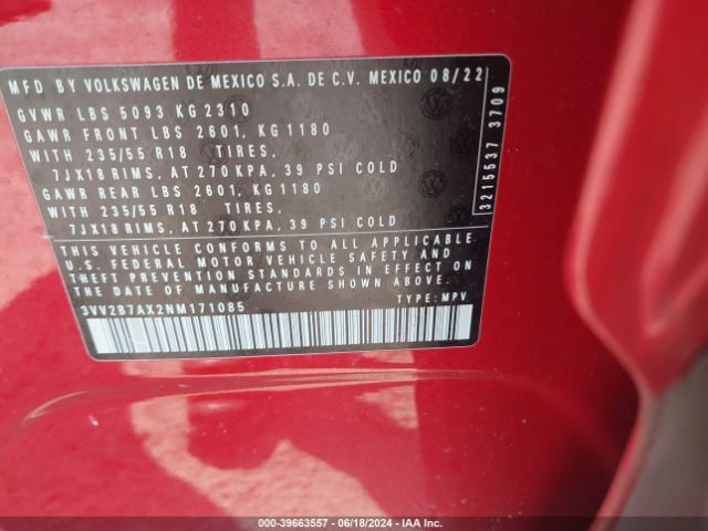 3VV2B7AX2NM171085 Volkswagen Tiguan 2.0t Se