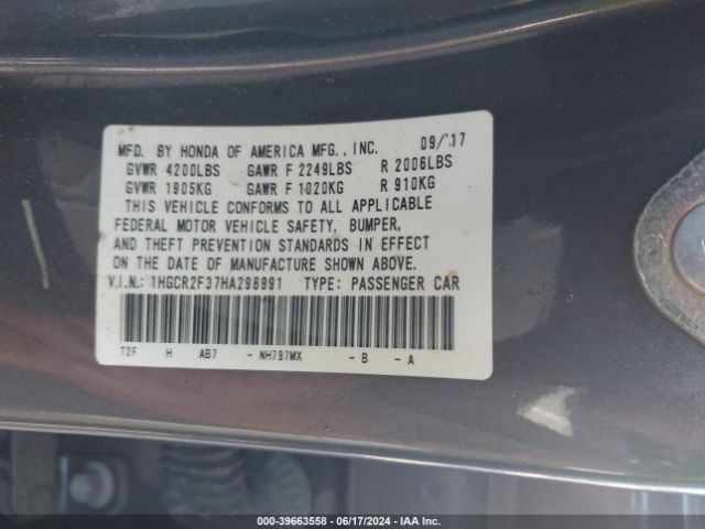 1HGCR2F37HA298991 Honda ACCORD LX