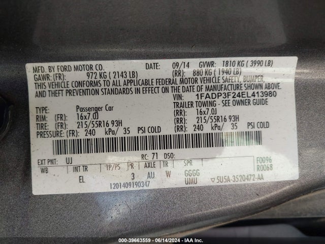 Ford FOCUS SE 2014 1FADP3F24EL413980 Image 9