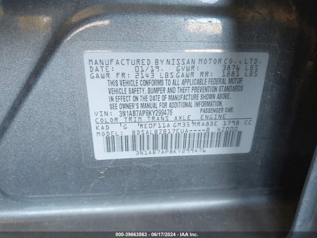 Nissan SENTRA S 2019 3N1AB7AP8KY299476 Image 9