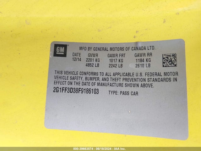 Chevrolet Camaro 2lt 2015 2G1FF3D38F9186103 Image 9