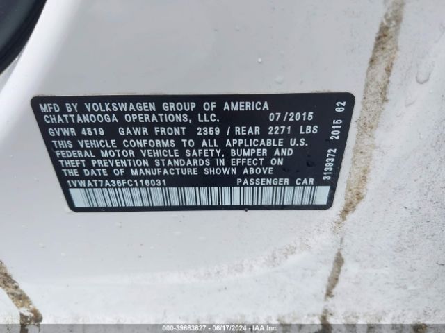 1VWAT7A36FC116031 Volkswagen Passat 1.8t Limited Edition