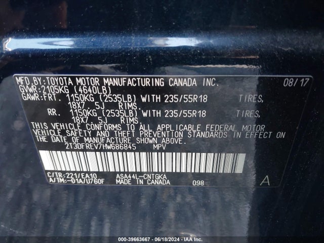 2T3DFREV7HW686845 Toyota Rav4 Platinum
