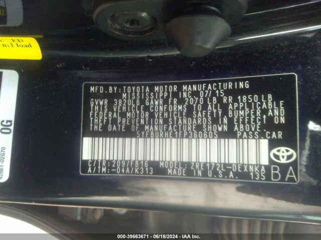 Toyota COROLLA LE 2015 5YFBURHE1FP360605 Image 9