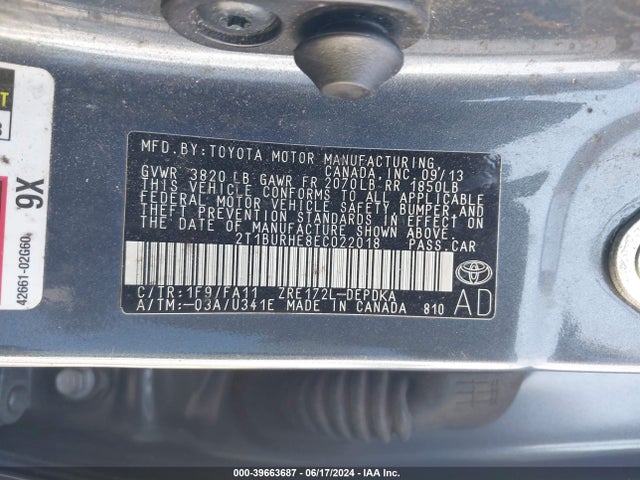Toyota COROLLA L 2014 2T1BURHE8EC022018 Image 9