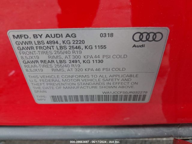 WA1JCCFS0JR032279 Audi Q3 2.0t Premium/2.0t Sport Premium