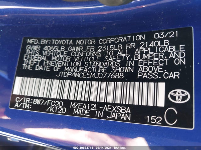 Toyota COROLLA SE 2021 JTDP4MCE5MJ077688 Image 9