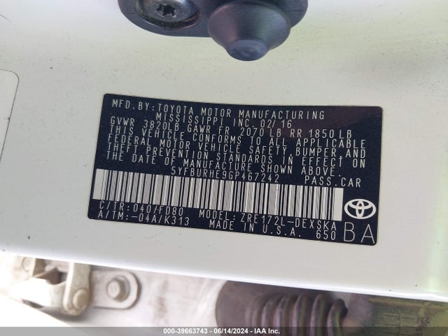 Toyota Corolla S Plus 2016 5YFBURHE9GP467242 Image 9