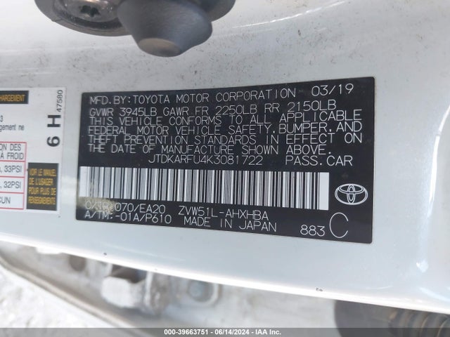 Toyota PRIUS XLE 2019 JTDKARFU4K3081722 Image 9