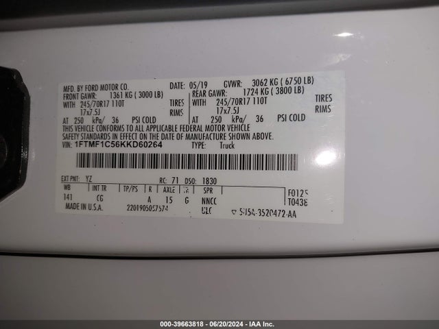 Ford F-150 Xl 2019 1FTMF1C56KKD60264 Image 9