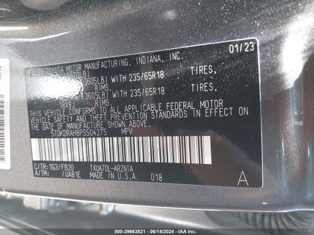 Toyota Highlander Le 2023 5TDKDRAH8PS504275 Image 9