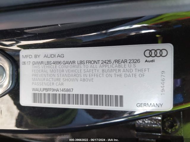 WAUUPBFF9HA145867 Audi A3 E-tron 1.4t Premium