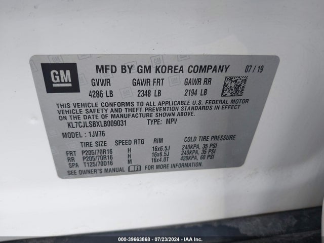 Chevrolet Trax Fwd Lt 2020 KL7CJLSBXLB009031 Image 9