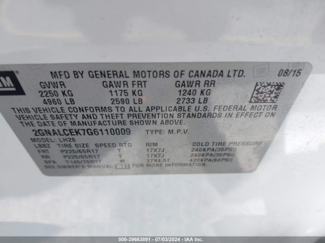 2GNALCEK7G6110009 Chevrolet EQUINOX LT