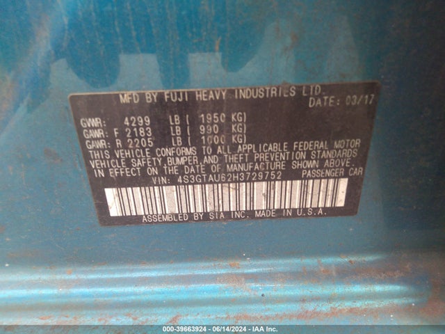 4S3GTAU62H3729752 Subaru Impreza 2.0i Limited