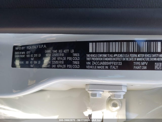 ZACCJABB5HPF93133 Jeep Renegade Altitude Fwd