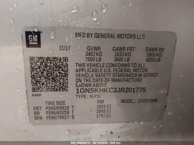 Chevrolet Suburban Lt 2018 1GNSKHKC3JR201775 Image 9