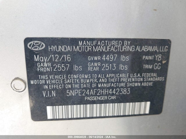 Hyundai Sonata 2017 5NPE24AF2HH442383 Image 9