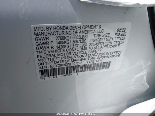 5J8YD8H93NL001272 Acura MDX TYPE S