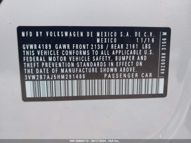 3VW2B7AJ5HM291488 Volkswagen Jetta 1.4t S