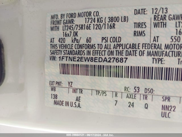 Ford E-250 Commercial 2014 1FTNE2EW8EDA27687 Image 9
