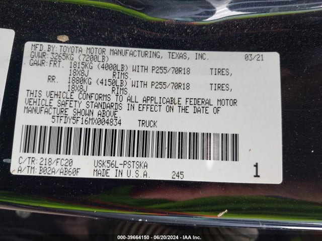 Toyota Tundra Sr5 2021 5TFDY5F16MX004834 Image 9