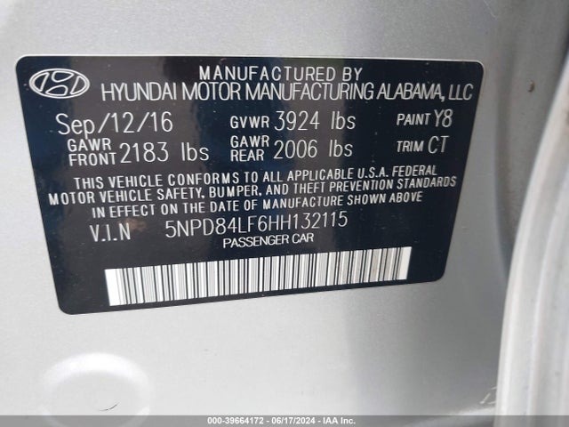 Hyundai Elantra Limited 2017 5NPD84LF6HH132115 Image 9