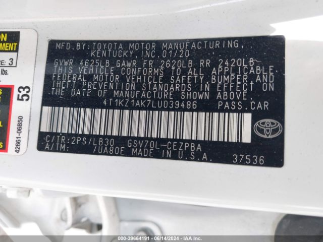 4T1KZ1AK7LU039486 Toyota Camry Xse V6