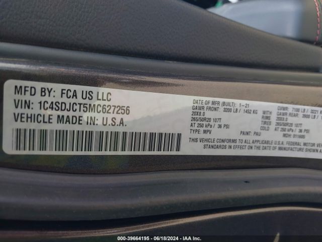 1C4SDJCT5MC627256 Dodge Durango R/t Awd