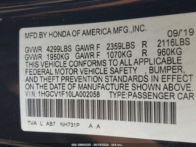 1HGCV1F10LA002058 Honda ACCORD LX