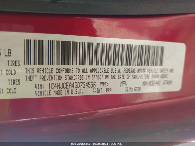 1C4NJCEA4GD734536 Jeep Compass Latitude