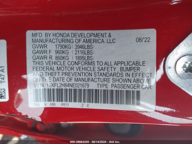 19XFL2H84NE021679 Honda Civic Sport