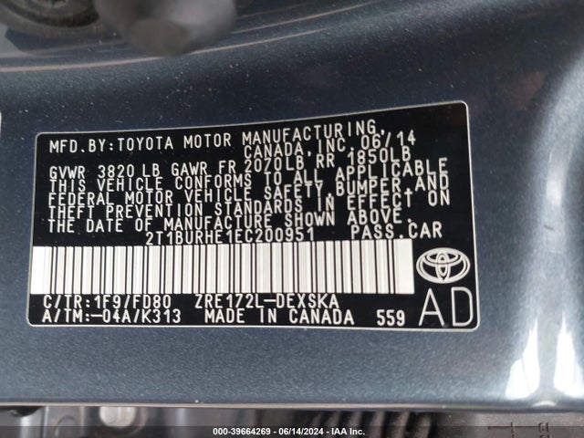 Toyota Corolla S Plus 2014 2T1BURHE1EC200951 Image 9