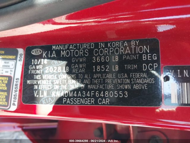 KNADM4A34F6480553 KIA RIO LX