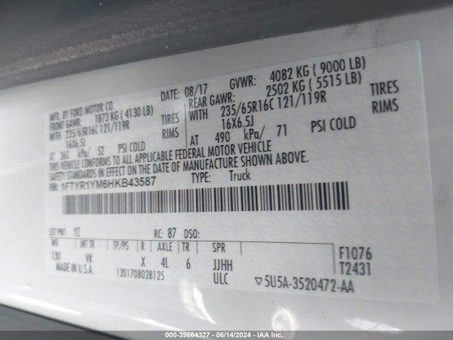 Ford Transit-250 2017 1FTYR1YM6HKB43587 Image 9