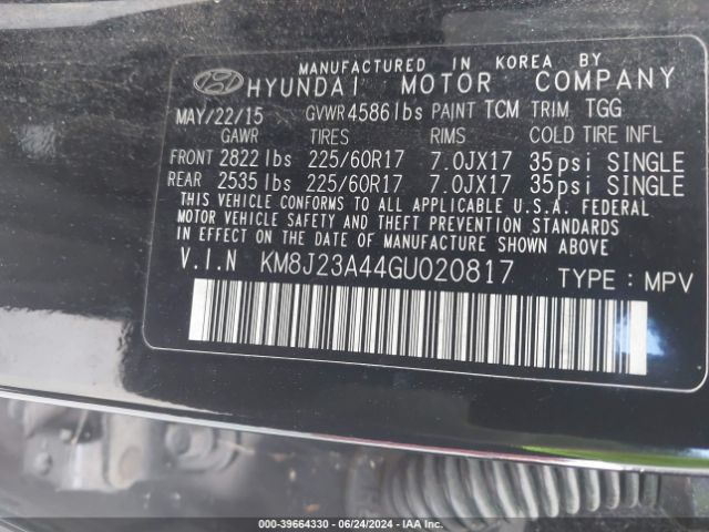 KM8J23A44GU020817 Hyundai TUCSON SE