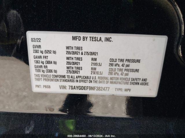 7SAYGDEF9NF382477 Tesla Model Y Performance Dual Motor All-wheel Drive