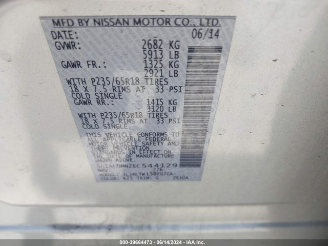 5N1AL0MN2EC544129 Infiniti QX60