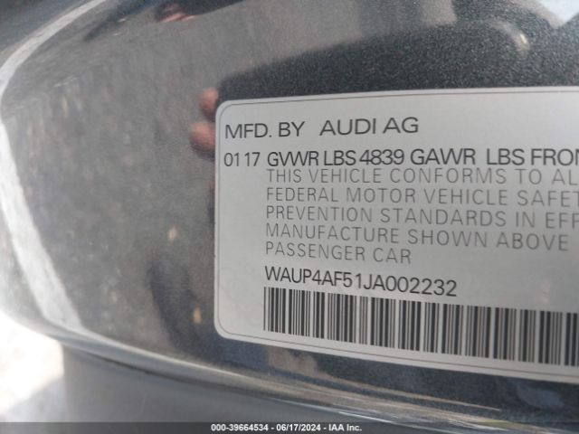 WAUP4AF51JA002232 Audi S5 3.0t Premium Plus
