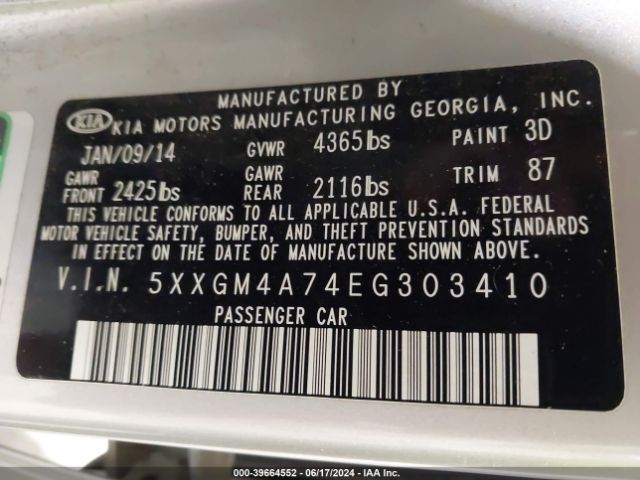 5XXGM4A74EG303410 KIA Optima Lx