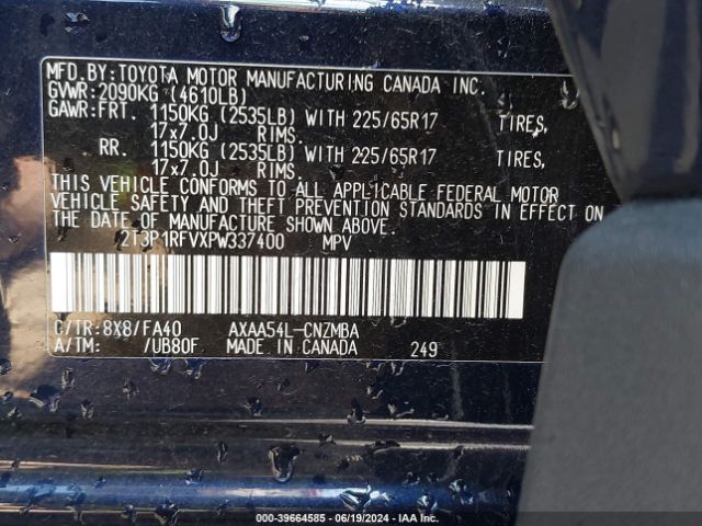 2T3P1RFVXPW337400 Toyota Rav4 Xle
