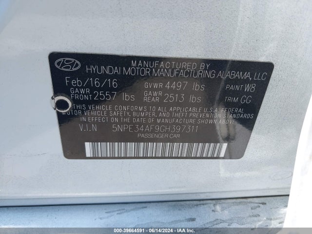 Hyundai Sonata Limited 2016 5NPE34AF9GH397311 Image 9