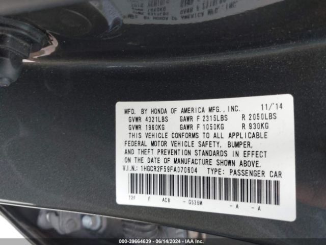 1HGCR2F59FA070604 Honda Accord Sport