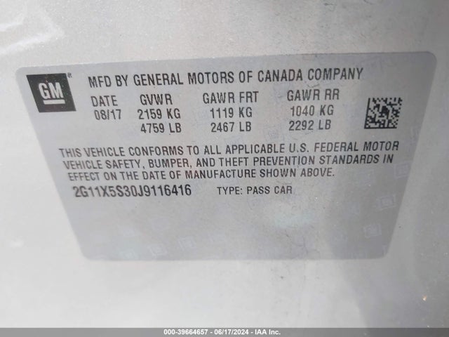 Chevrolet Impala 1fl 2018 2G11X5S30J9116416 Image 9