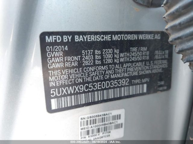 5UXWX9C53E0D35392 BMW X3 Xdrive28i
